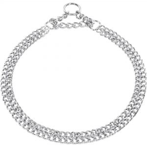 Twin Row Martingale Collar, Chain Type: flat polished links - Steel chrome-plated, 2.0 mm
