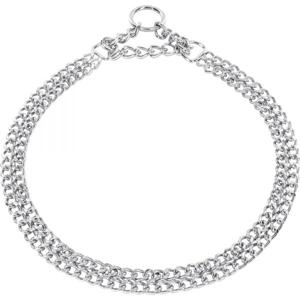 Twin Row Martingale Collar, Chain Type: flat polished links - Steel chrome-plated, 2.0 mm