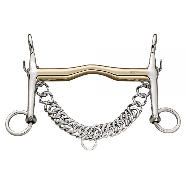 Weymouth with slight port 16 mm with fixed curb chain hooks - Sensogan, size 145 mm (5 3/4")