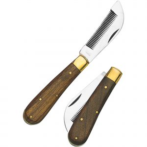 Folding thinning knife with wooden handle with wooden handle - Stainless steel
