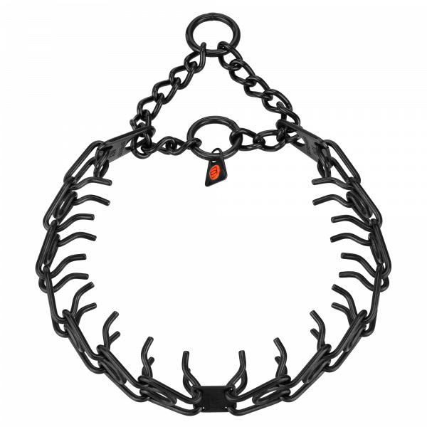 ULTRA-PLUS Training Collar with Center-Plate, Assembly Chain, 2 rings - Stainless steel black, 3.0 mm - short version, 60 cm / 24"