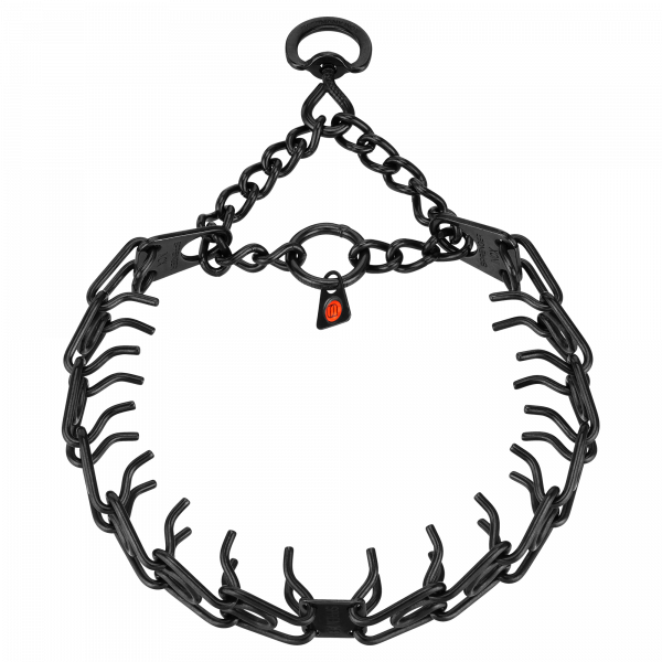 ULTRA-PLUS Training Collar with Center-Plate, Assembly Chain, Swivel and ring - Stainless steel black, 3.0 mm - short version, 60 cm / 20"