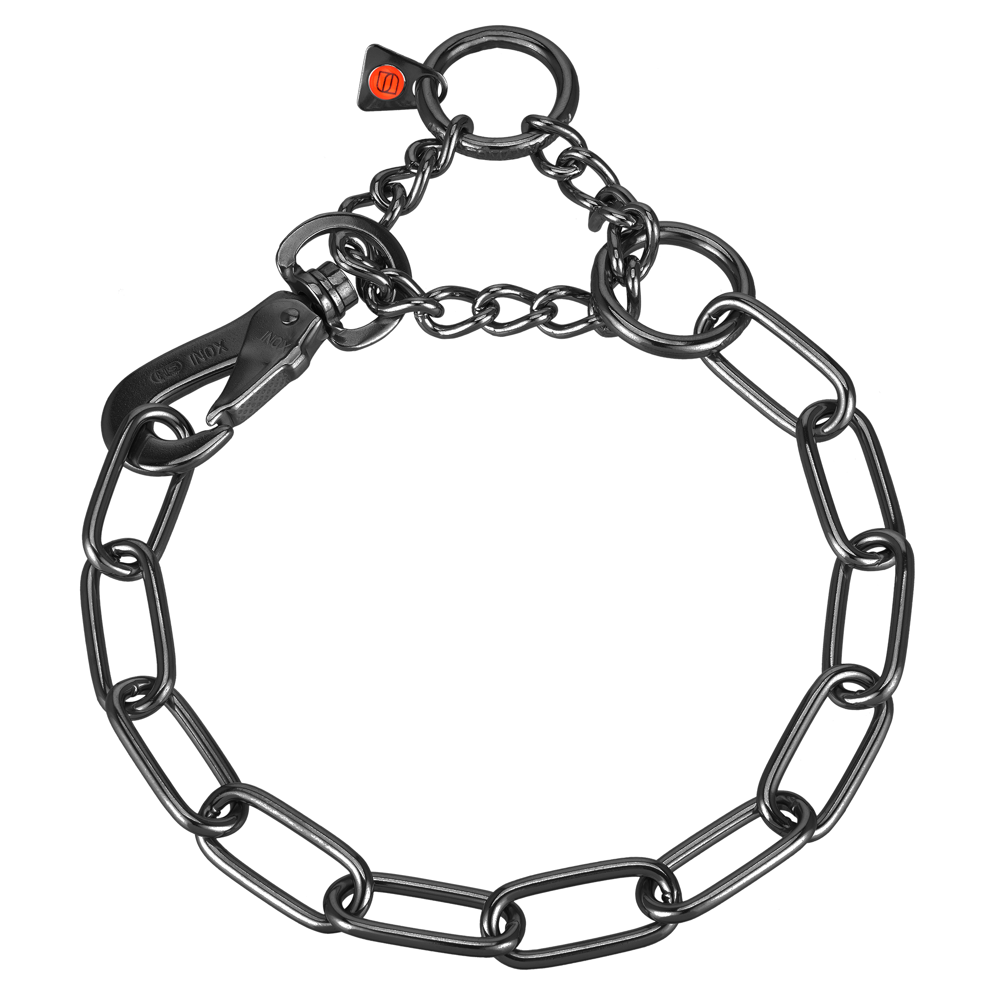 Adjustable Chain Collar with SPRENGER Hook - Stainless Steel Black, 4.0mm Wire Gauge