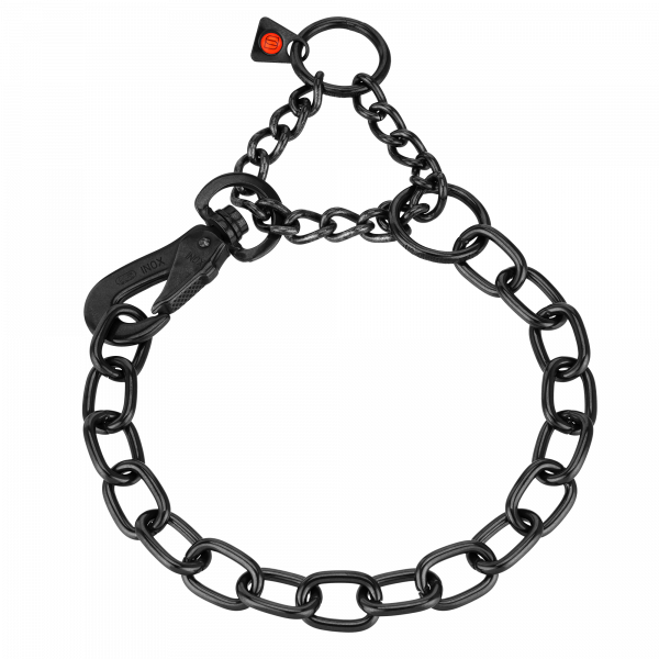 Adjustable Medium Link Chain Collar with SPRENGER Hook - Stainless Steel Black, 4.0mm Wire Gauge